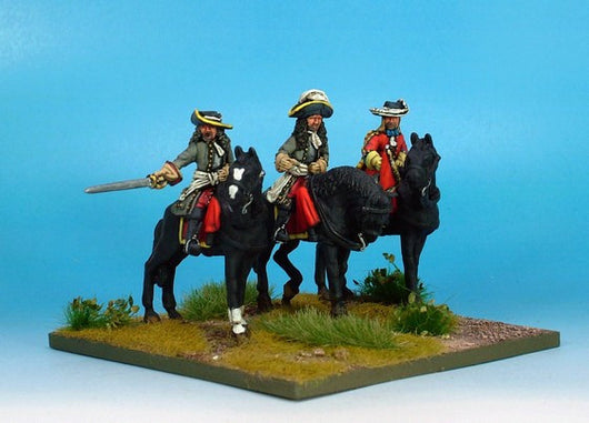 WLOA42a Cuirassiers Command in Hats, Cuirass Under Coat on Standing Horses - Warfare Miniatures USA