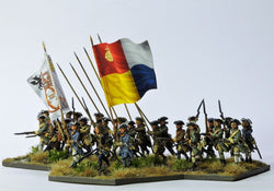 SB05 Swedish Battalion in Tricorn Attacking - Warfare Miniatures USA