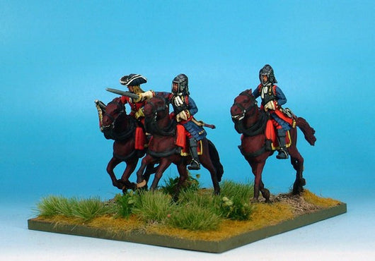 WLOA36b Cuirassiers Command in English Helmets on Galloping Horses - Warfare Miniatures USA