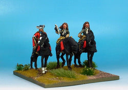 WLOA50a Cuirassiers Command Bearheaded, Front Plate Only on Standing Horses - Warfare Miniatures USA