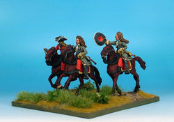 WLOA50b Cuirassiers Command Bearheaded, Front Plate Only on Galloping Horses - Warfare Miniatures USA