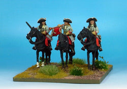 WLOA54a Cuirassiers Command in Tricorns, Cuirass Under Coat on Standing Horses - Warfare Miniatures USA
