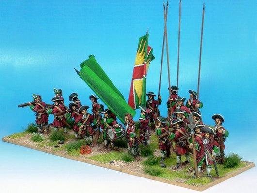 B001 Firing Line with Pikes and Grenadiers in Mitre Caps - Warfare Miniatures USA